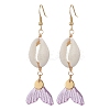 Natural Cowrie Shell Glass Dangle Earrings EJEW-JE06385-05-2