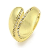 Rack Plating Brass Micro Pave Cubic Zirconia Teardrop Open Cuff Rings for Women RJEW-I104-06G-1