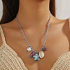 Summer Beach Porcelain Fish & Natural Cowrie Shell Pendant Cotton Cord Adjustable Necklaces FS-WG63638-02-3