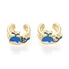 Whale Brass Enamel Cuff Earrings EJEW-T049-05G-2