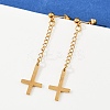 Christian Upside Down Cross 201 Stainless Steel Dangle Stud Earrings EJEW-P314-01B-G-3