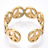 Ion Plating(IP) 304 Stainless Steel Peace Sign Open Cuff Ring for Women RJEW-T027-08G-4