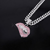 Zinc Alloy Full Rhinestone Lip Pendant Cuban Link Chain Necklaces for Men FS-WG26C72-01-2