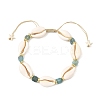 Ocean Natural Blue Apatite & Natural Cowrie Shell Braided Bead Anklets for Women AJEW-AN00845-3