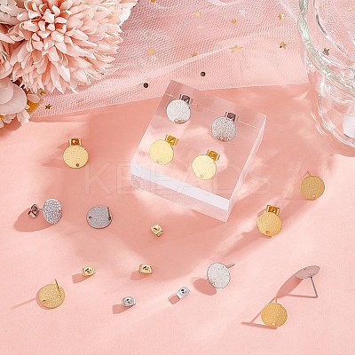 40Pcs 2 Colors 201 Stainless Steel Flat Round Stud Earring Findings STAS-UN0060-71-1