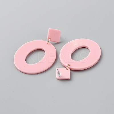Acrylic Hollow Oval Dangle Stud Earrings with Steel Iron Pins for Women EJEW-WH0047-74E-1