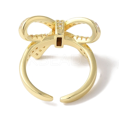 Bowknot Brass Micro Pave Clear Cubic Zirconia Open Cuff Rings for Women RJEW-C098-26G-1