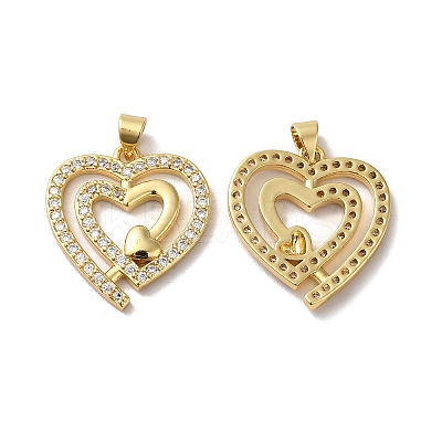 Rack Plating Brass Micro Pave Clear Cubic Zirconia Pendants KK-F853-15G-1