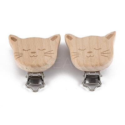 Beech Wood Kitten Baby Pacifier Holder Clips WOOD-T015-25-1
