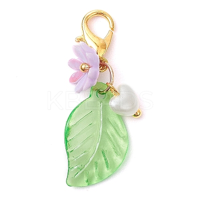 Leaf Acrylic & Flower Resin Pendant Decorations HJEW-JM02778-1