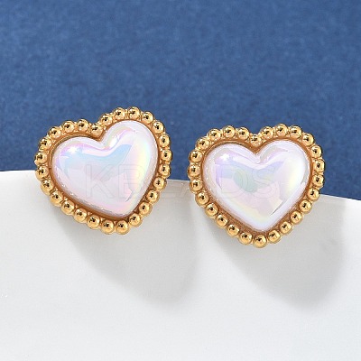 304 Stainless Steel Shell Heart Stud Earrings for Women EJEW-Z095-02G-1