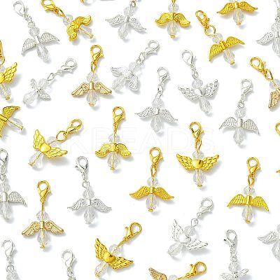 50Pcs 5 Style Glass & Alloy Pendant Decorations HJEW-FS00076-1