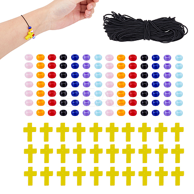 DIY Cross & Rondelle Wood & Acrylic Bracelets Making Kits DIY-FH0007-59-1
