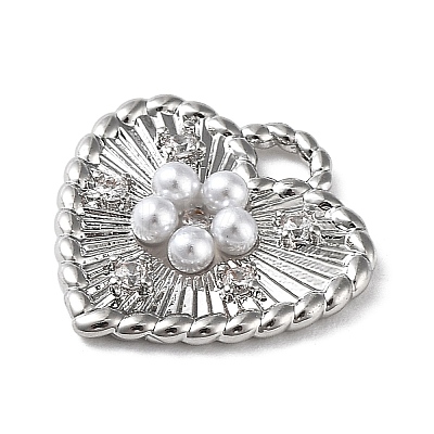 Rack Plating Brass Micro Pave Cubic Zirconia and Plastic pearl Pendants KK-Q786-07P-1