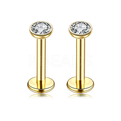 Flat Round Stainless Steel Clear Cubic Zirconia Internally Threaded Labrets WG955BE-06-1