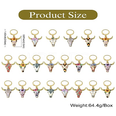 Cattle Alloy Enamel Pendant Locking Stitch Markers HJEW-CJ00032-1