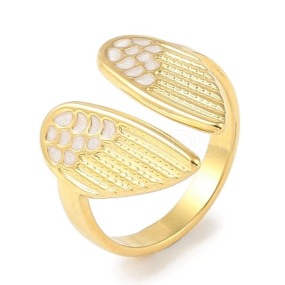 Ion Plating(IP) 304 Stainless Steel Enamel Wing Cuff Finger Rings RJEW-L107-084G-01-1