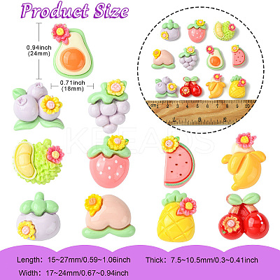 55Pcs 11 Styles Opaque Resin Decoden Flower &  Fruit Cabochons RESI-CJ0004-10-1