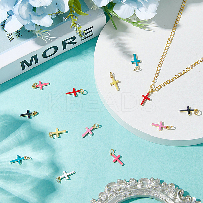 14Pcs 7 Colors Real 18K Gold Plated Eco-Friendly Rack Plating Brass Enamel Pendants KK-BBC0018-80-1