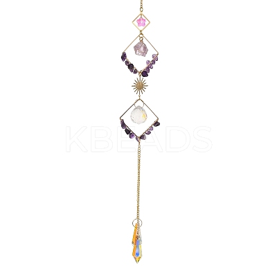 Iron Rhombus & Natural Amethyst Suncatchers HJEW-F025-04G-01-1