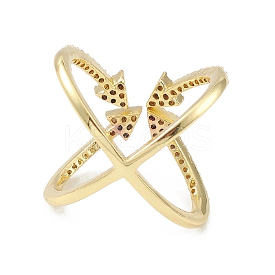 Cubic Zirconia Criss Cross with Arrow Open Cuff Ring RJEW-K240-04G-1