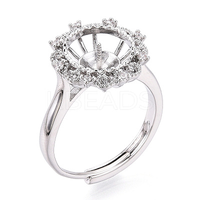 Flower Shape Brass Micro Pave Clear Cubic Zirconia Adjustable Ring Settings KK-T076-45P-1