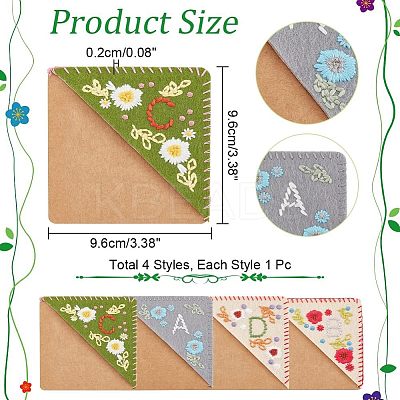4Pcs 4 Style Felt & Kraft Paper Embroidery Corner Bookmarks FIND-OC0002-34-1