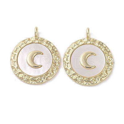 Brass Micro Pave Clear Cubic Zirconia with Shell Pendants KK-G491-40G-1