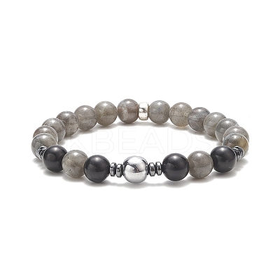 Natural Black Stone & Picasso Jasper & Labradorite & Synthetic Turquois & Non-Magnetic Synthetic Hematite Beaded Stretch Bracelets Sets for Women BJEW-JB09279-1