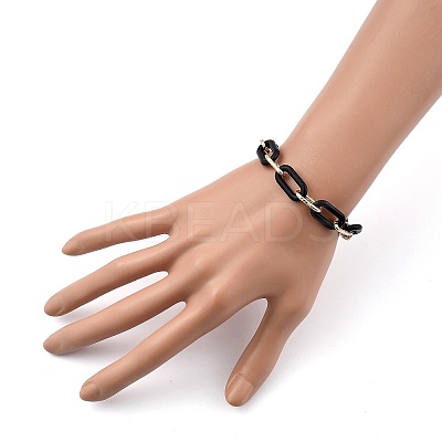 Spray Painted CCB Plastic & Aluminum Paperclip Chain Bracelets Sets BJEW-JB05432-1