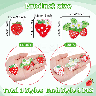 12Pcs 3 Styles Strawberry Computerized Embroidery Cloth Iron on/Sew on Patches PATC-PH0001-36-1