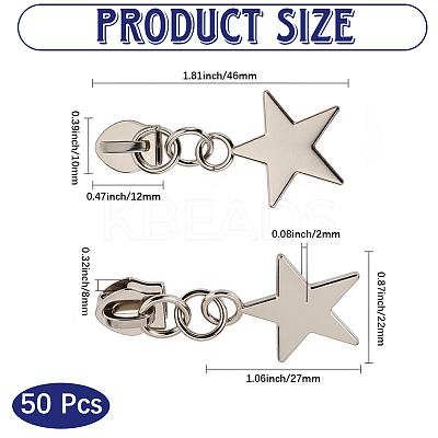 50Pcs Star Iron Zipper Sliders FIND-CY0002-21-1