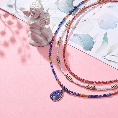 3Pcs 3 Style Glass Seed Imitation Pearl Beaded Necklaces Set NJEW-JN04013-1