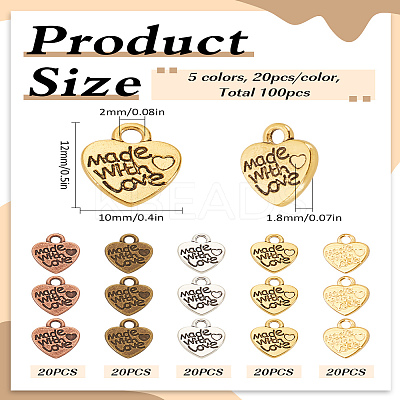 100Pcs 5 Colors Ideas for Valentines Day Gifts Tibetan Style Alloy Charms TIBEP-LP0001-19-1