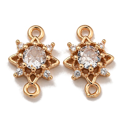 Brass Cubic Zirconia Star Connector Charms KK-U037-32G-1