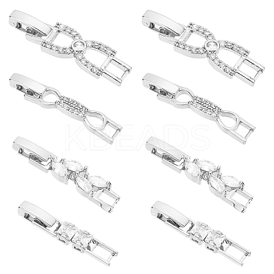 8Pcs 4 Styles Brass Pave Clear Cubic Zirconia Watch Band Clasps KK-OC0001-46P-1