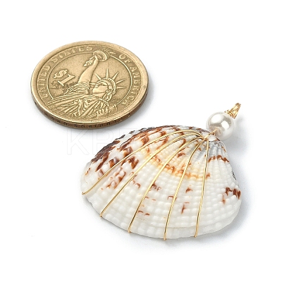 Natural Shell Copper Wire Wrapped Pendants PALLOY-TA00078-03-1