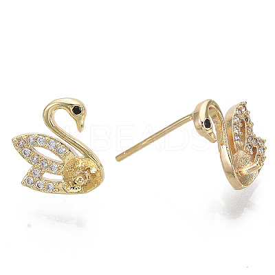 Brass Micro Pave Clear Cubic Zirconia Stud Earring Findings KK-N232-14-NF-1