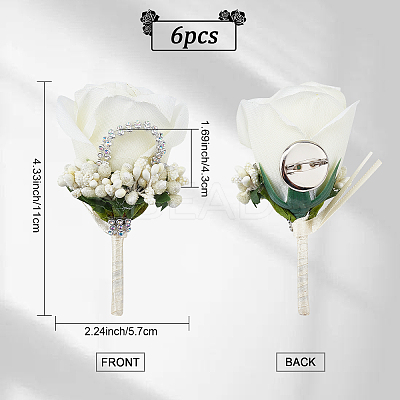 Cloth Rose Flower Boutonniere Brooch with Rhinestone LS-AJEW-WH0258-294C-1