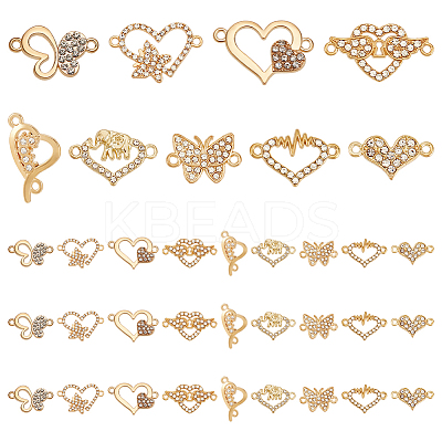 36Pcs 9 Styles Alloy Rhinestone Links/Connectors FIND-UN0016-38-1