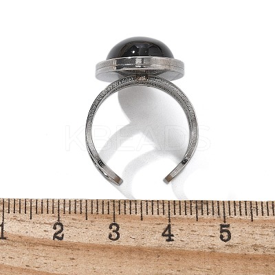Oval Natural Black Agate Finger Rings RJEW-M062-02P-03-1