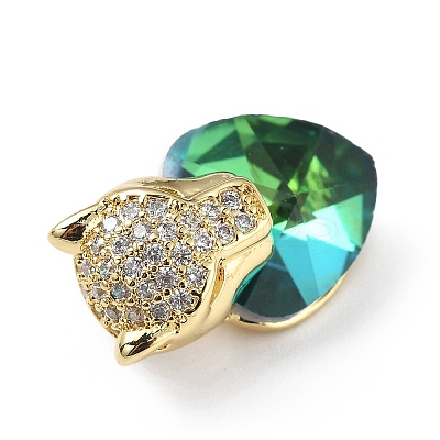 Real 18K Gold Plated Rack Plating Brass Micro Pave Clear Cubic Zirconia Pendants KK-C015-19G-08-1