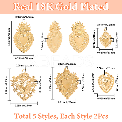 10Pcs 5 Styles Stainless Steel Pendants STAS-SC0010-16C-1