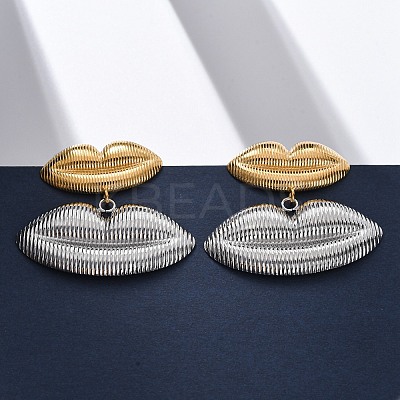 Two Tone Lip 304 Stainless Steel Dangle Stud Earrings EJEW-Z109-02GP-1