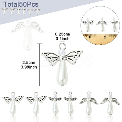 50Pcs 3 Style Angel Plastic Imitation Pearl Pendants PALLOY-FS00026-1