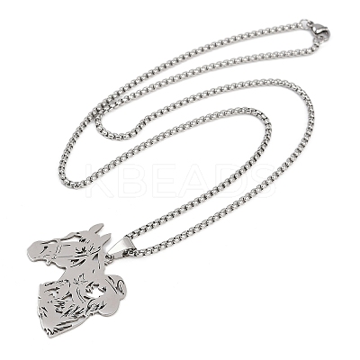 Horse & Cowboy 201 Stainless Steel Hollow Pendant Necklaces for Men Women NJEW-K283-15P-1