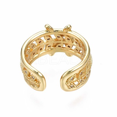 Real 18K Gold Plated Brass Initial X Cuff Ring RJEW-S045-128-NF-1