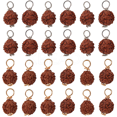 80Pcs 2 Colors Round Natural Wood Pendants PALLOY-BBC0001-01-1