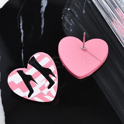 Heart Acrylic Printed Stud Earrings for Women EJEW-G418-01A-1