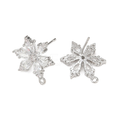 Flower Brass Micro Pave Clear Cubic Zirconia Stud Earring Findings KK-F921-09P-1